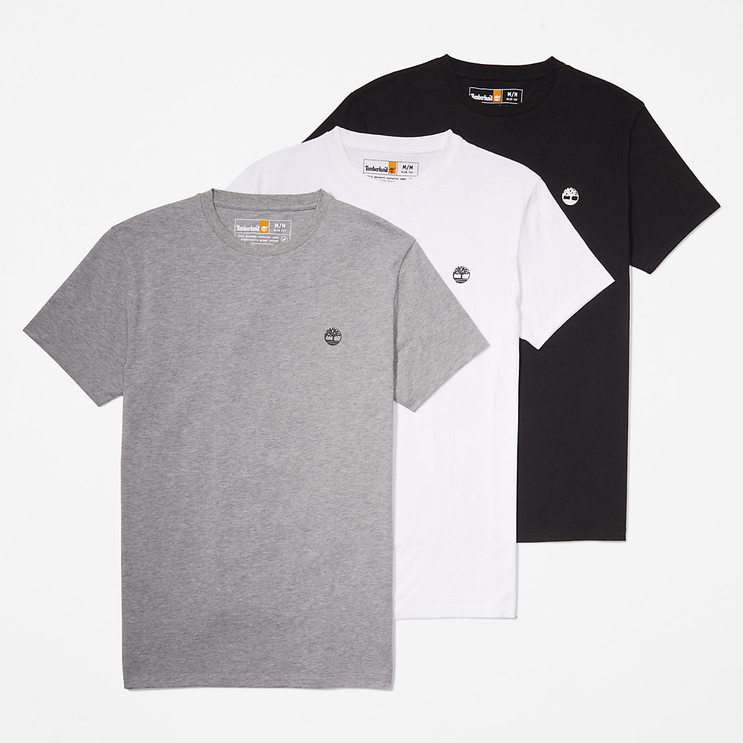 Timberland Mens 3xPack Organic Cotton T-Shirts for Men in Black, White, Grey