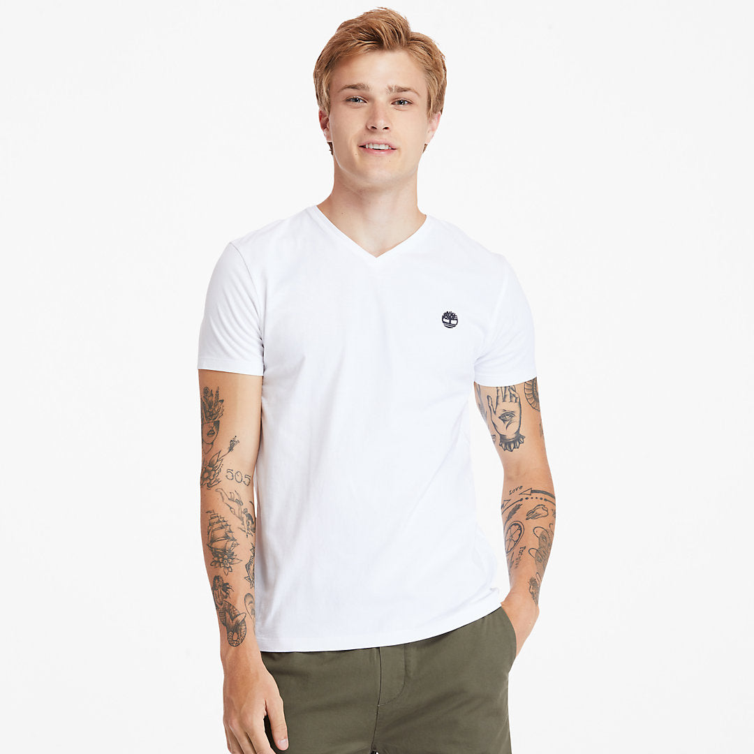 Timberland Mens Dunstan River V-Neck T-Shirt for Men in White