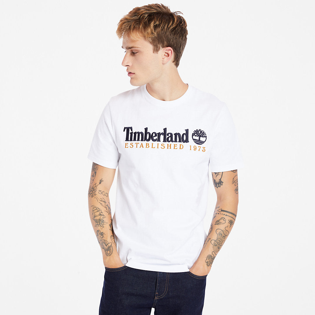 Timberland Mens Outdoor Heritage Linear-Logo T-Shirt for Men in White