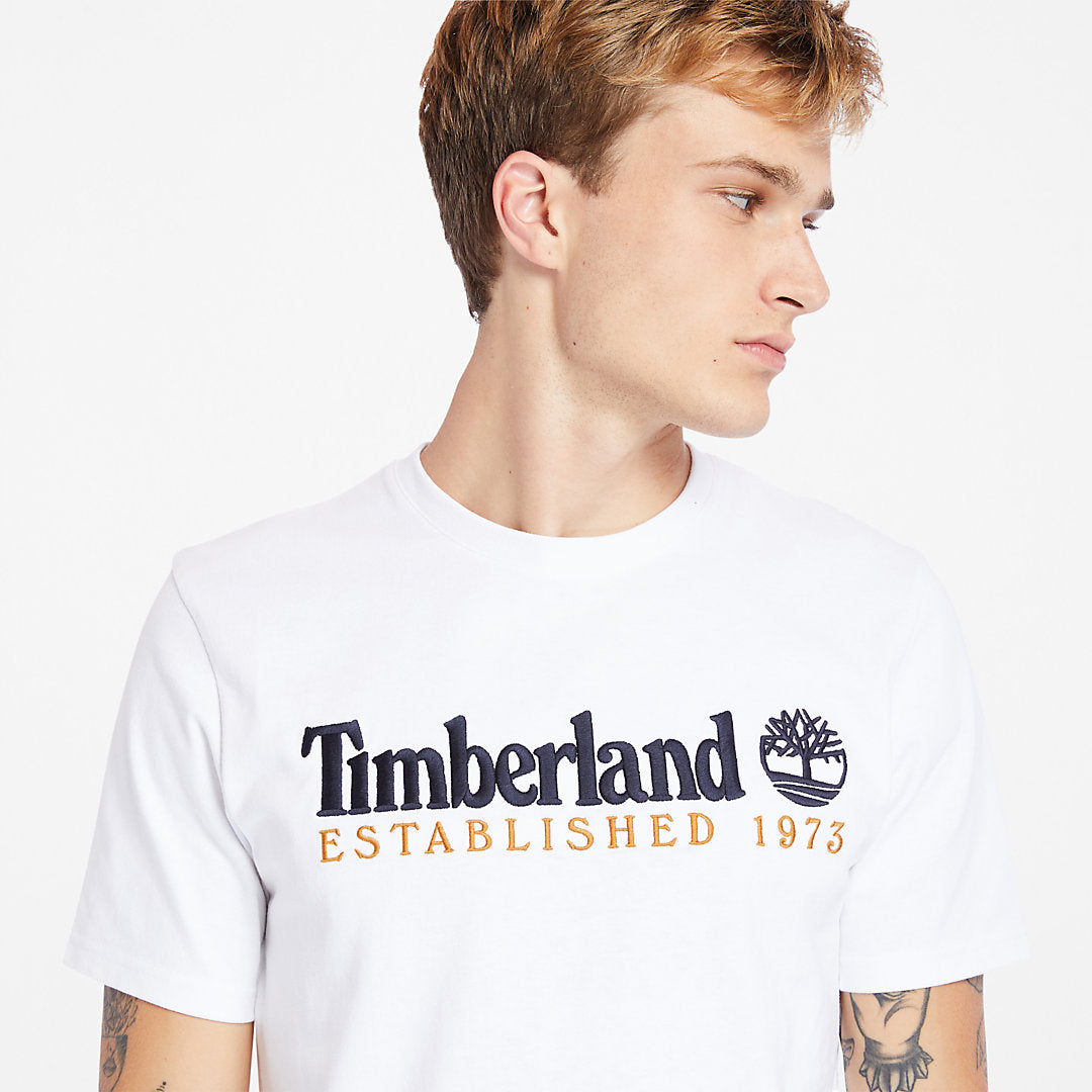 Timberland Mens Outdoor Heritage Linear-Logo T-Shirt for Men in White