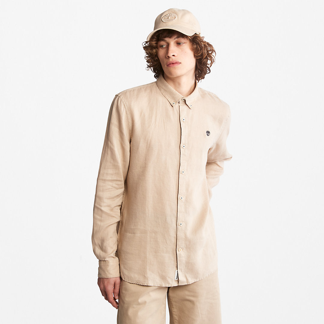 Timberland Mens Mill River Slim-Fit Linen Shirt for Men in Beige