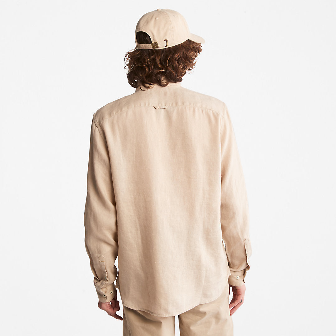 Timberland Mens Mill River Slim-Fit Linen Shirt for Men in Beige