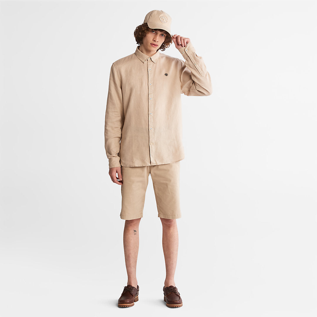 Timberland Mens Mill River Slim-Fit Linen Shirt for Men in Beige