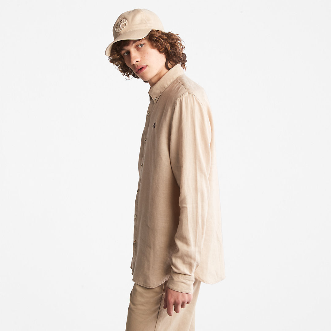Timberland Mens Mill River Slim-Fit Linen Shirt for Men in Beige