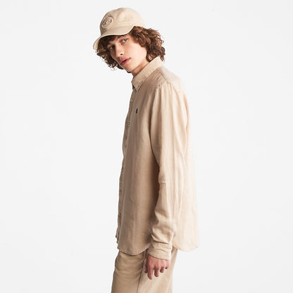 Timberland Mens Mill River Slim-Fit Linen Shirt for Men in Beige