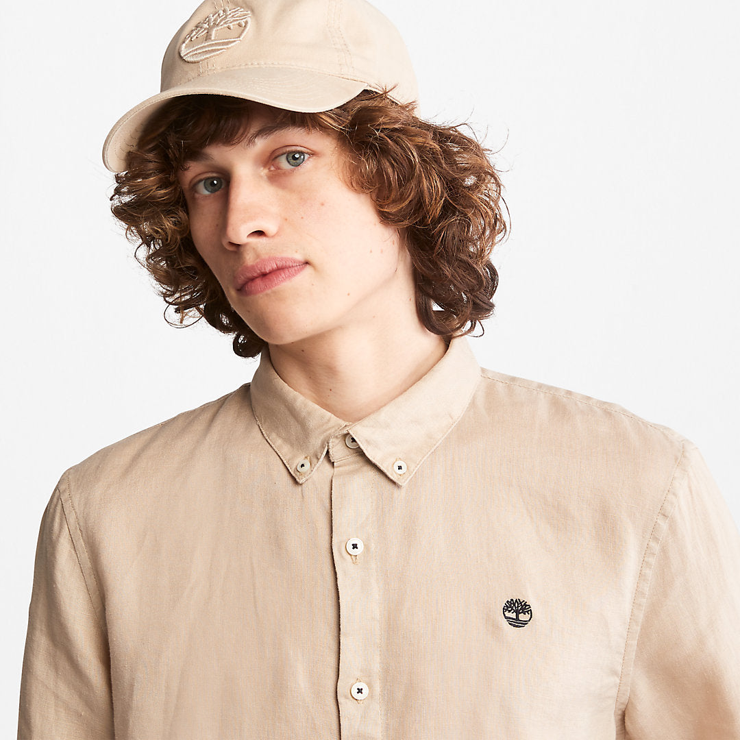 Timberland Mens Mill River Slim-Fit Linen Shirt for Men in Beige