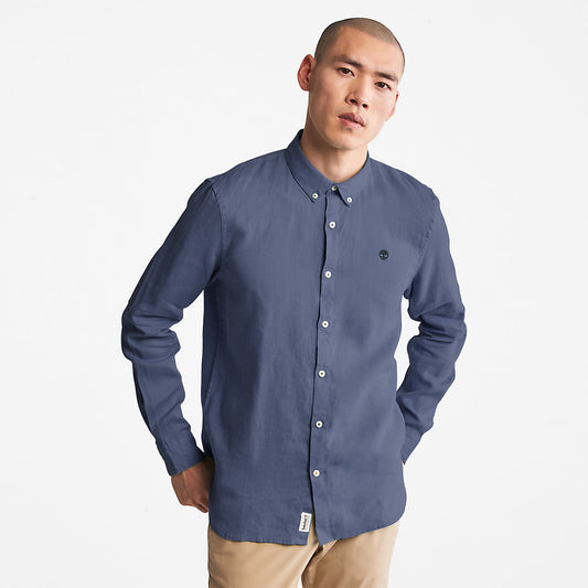 Timberland Mens Mill River Slim-Fit Linen Shirt for Men in Blue or Navy