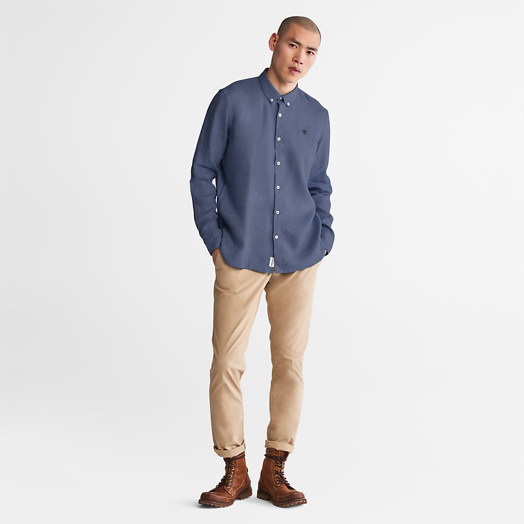 Timberland Mens Mill River Slim-Fit Linen Shirt for Men in Blue or Navy
