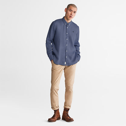 Timberland Mens Mill River Slim-Fit Linen Shirt for Men in Blue or Navy