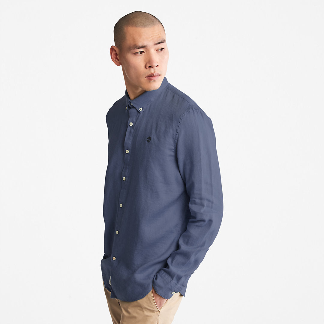 Timberland Mens Mill River Slim-Fit Linen Shirt for Men in Blue or Navy