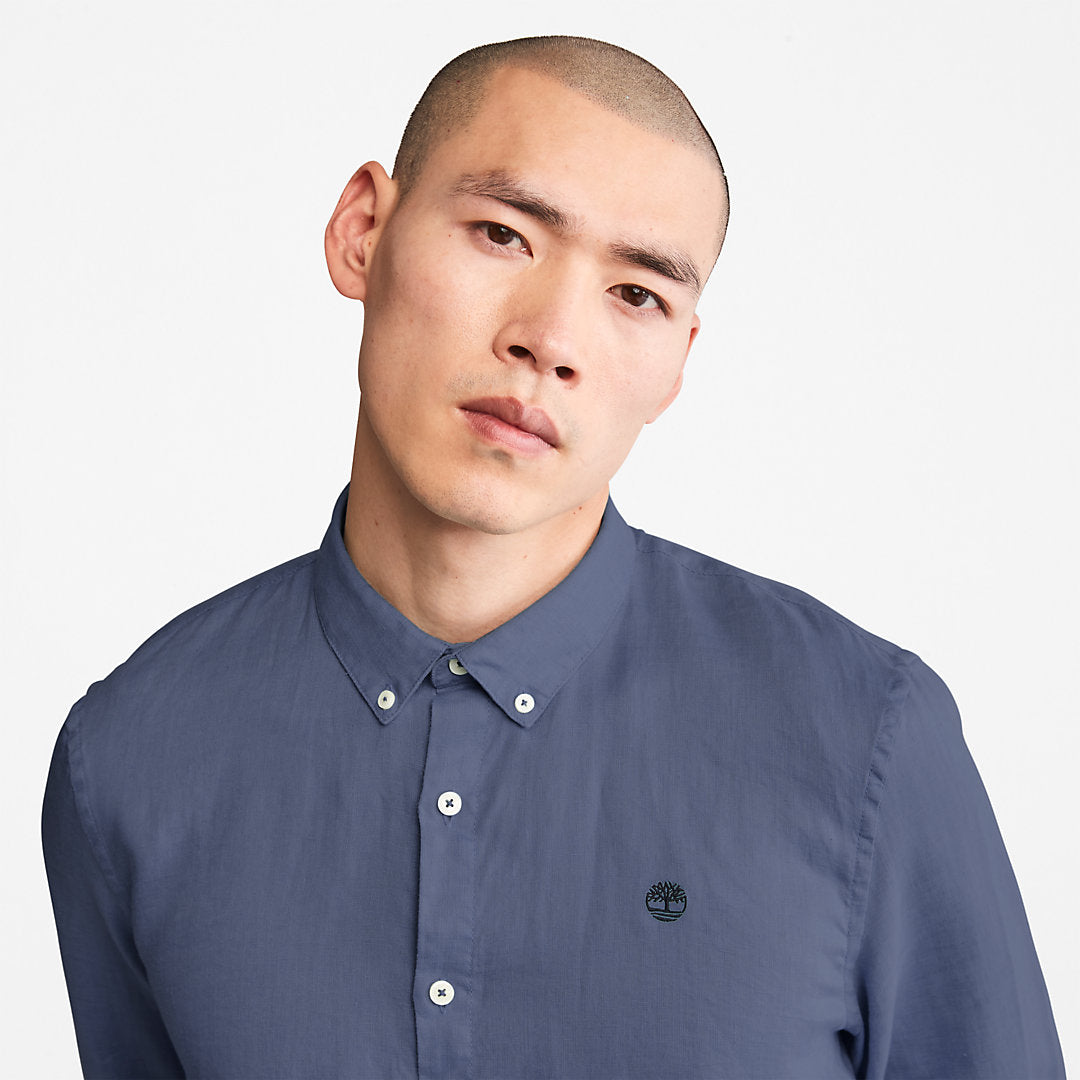 Timberland Mens Mill River Slim-Fit Linen Shirt for Men in Blue or Navy