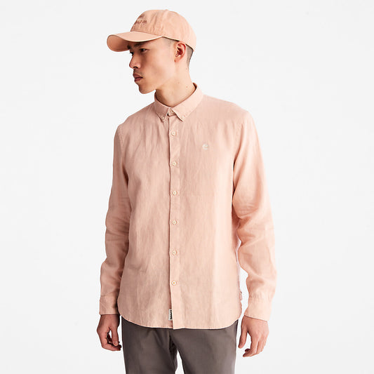 Timberland Mens Mill River Slim-Fit Linen Shirt for Men in Light Pink