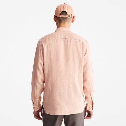 Timberland Mens Mill River Slim-Fit Linen Shirt for Men in Light Pink