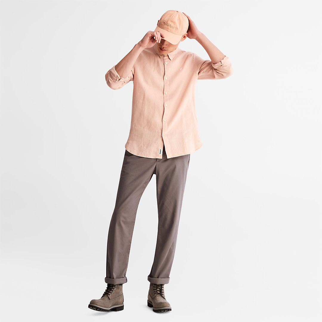 Timberland Mens Mill River Slim-Fit Linen Shirt for Men in Light Pink