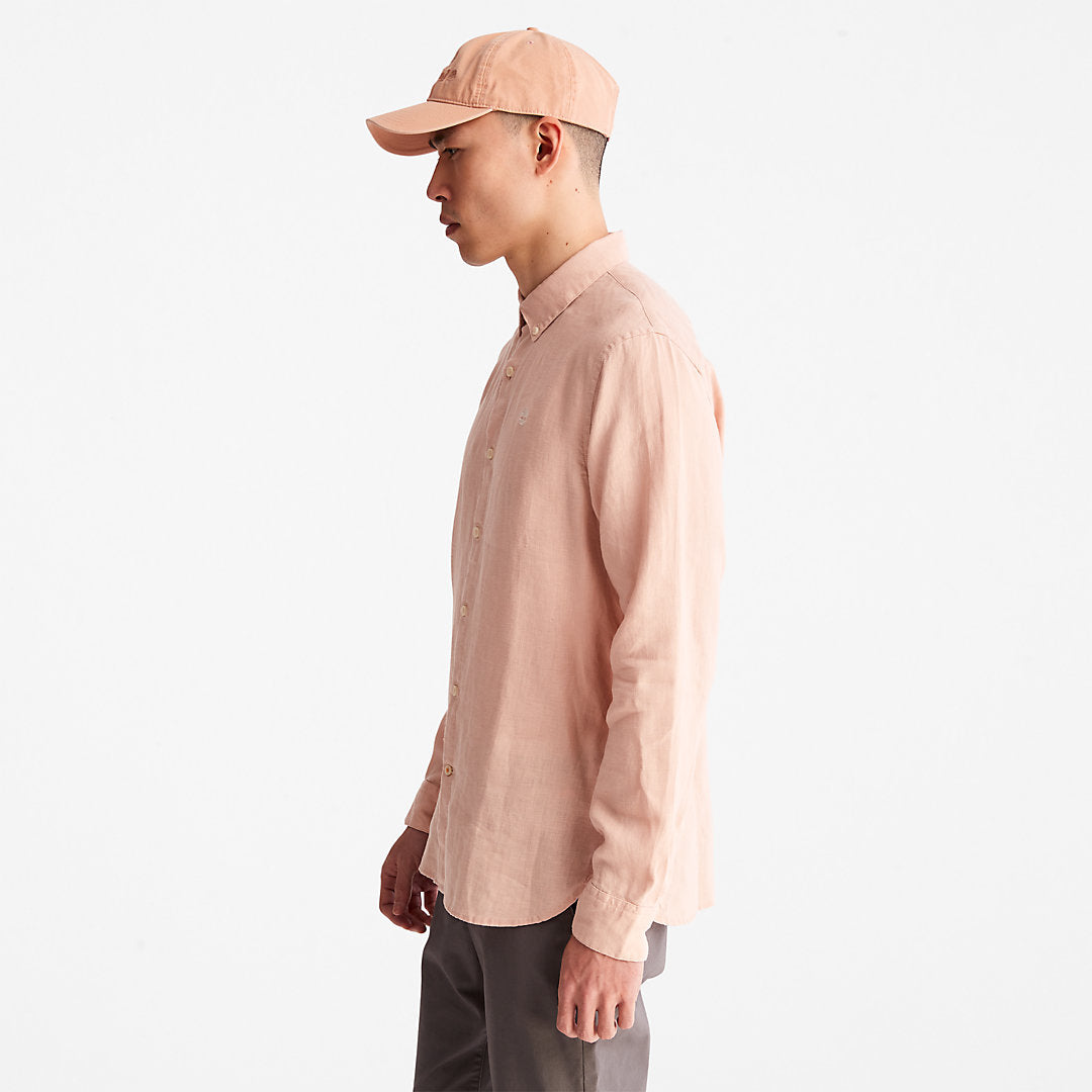 Timberland Mens Mill River Slim-Fit Linen Shirt for Men in Light Pink