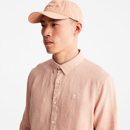 Timberland Mens Mill River Slim-Fit Linen Shirt for Men in Light Pink