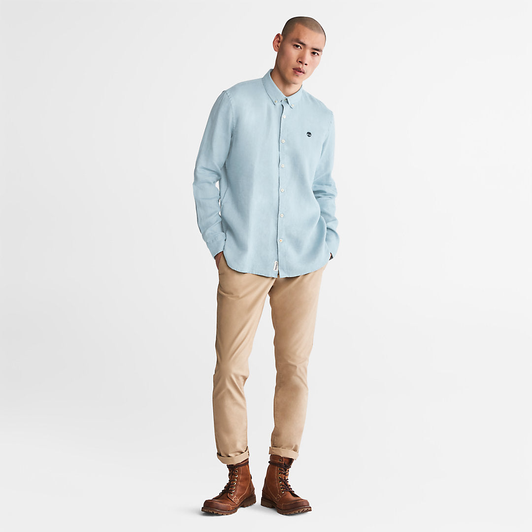 Timberland Mens Mill River LS Linen Shirt for Men in Light Blue