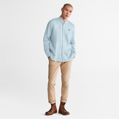 Timberland Mens Mill River LS Linen Shirt for Men in Light Blue