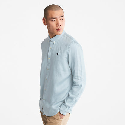 Timberland Mens Mill River LS Linen Shirt for Men in Light Blue