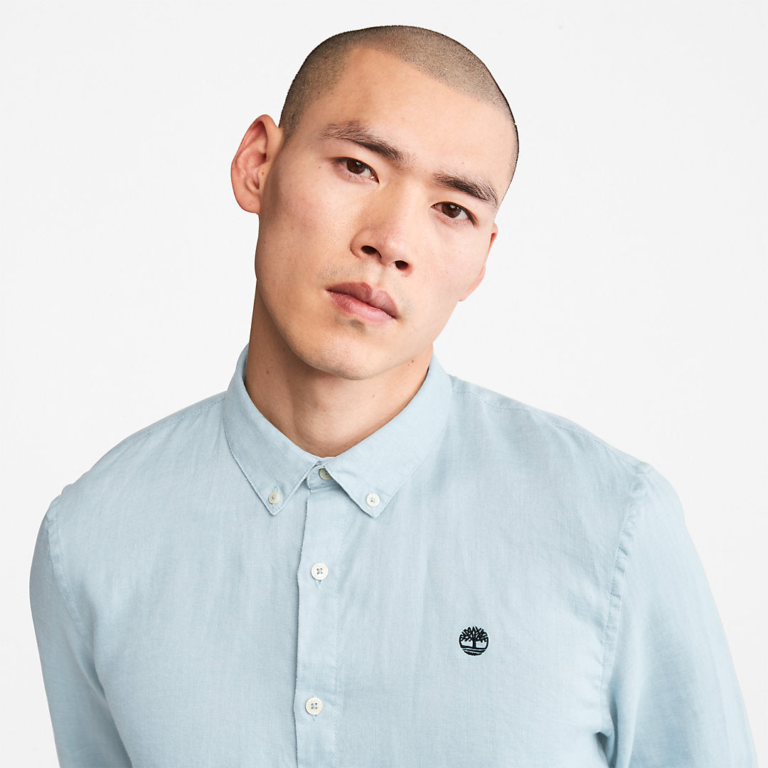 Timberland Mens Mill River LS Linen Shirt for Men in Light Blue