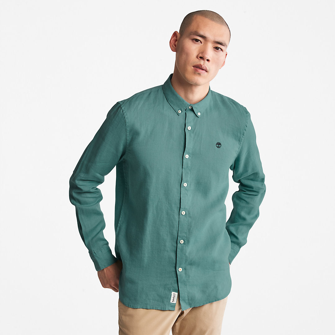 Timberland Mens Mill River Slim-Fit Linen Shirt for Men in Teal