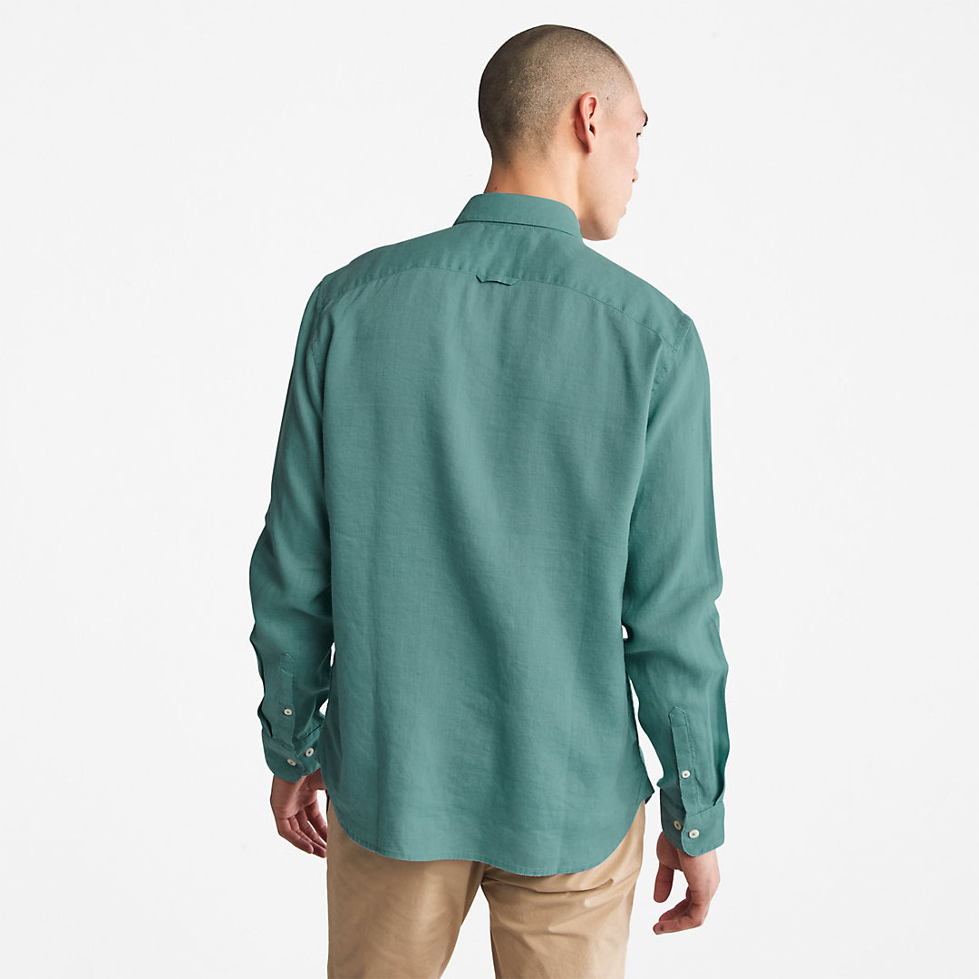 Timberland Mens Mill River Slim-Fit Linen Shirt for Men in Teal