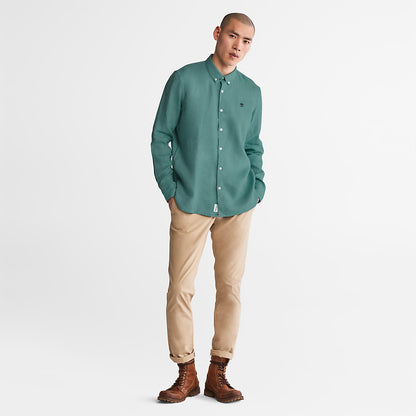 Timberland Mens Mill River Slim-Fit Linen Shirt for Men in Teal