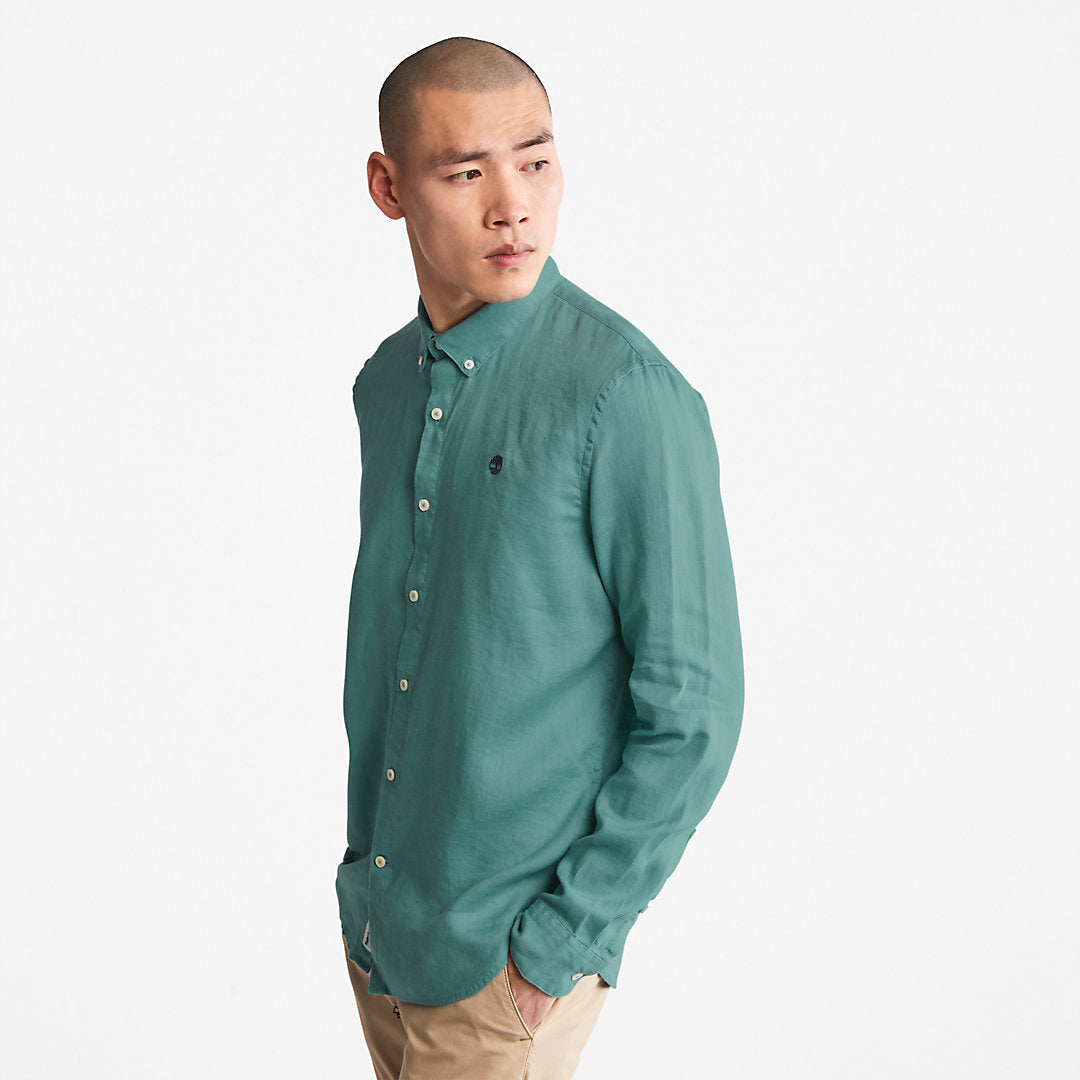 Timberland Mens Mill River Slim-Fit Linen Shirt for Men in Teal