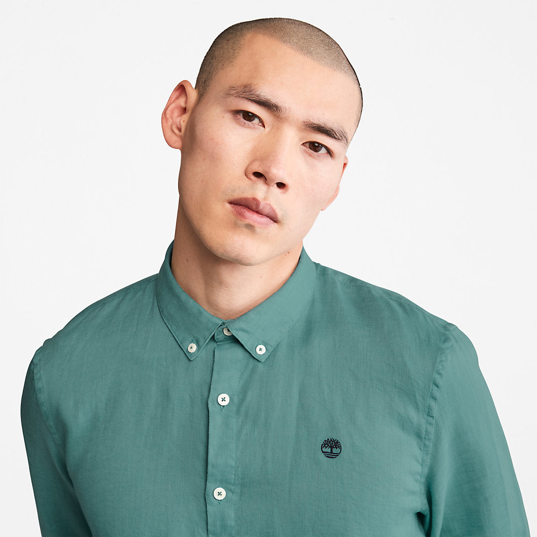 Timberland Mens Mill River Slim-Fit Linen Shirt for Men in Teal