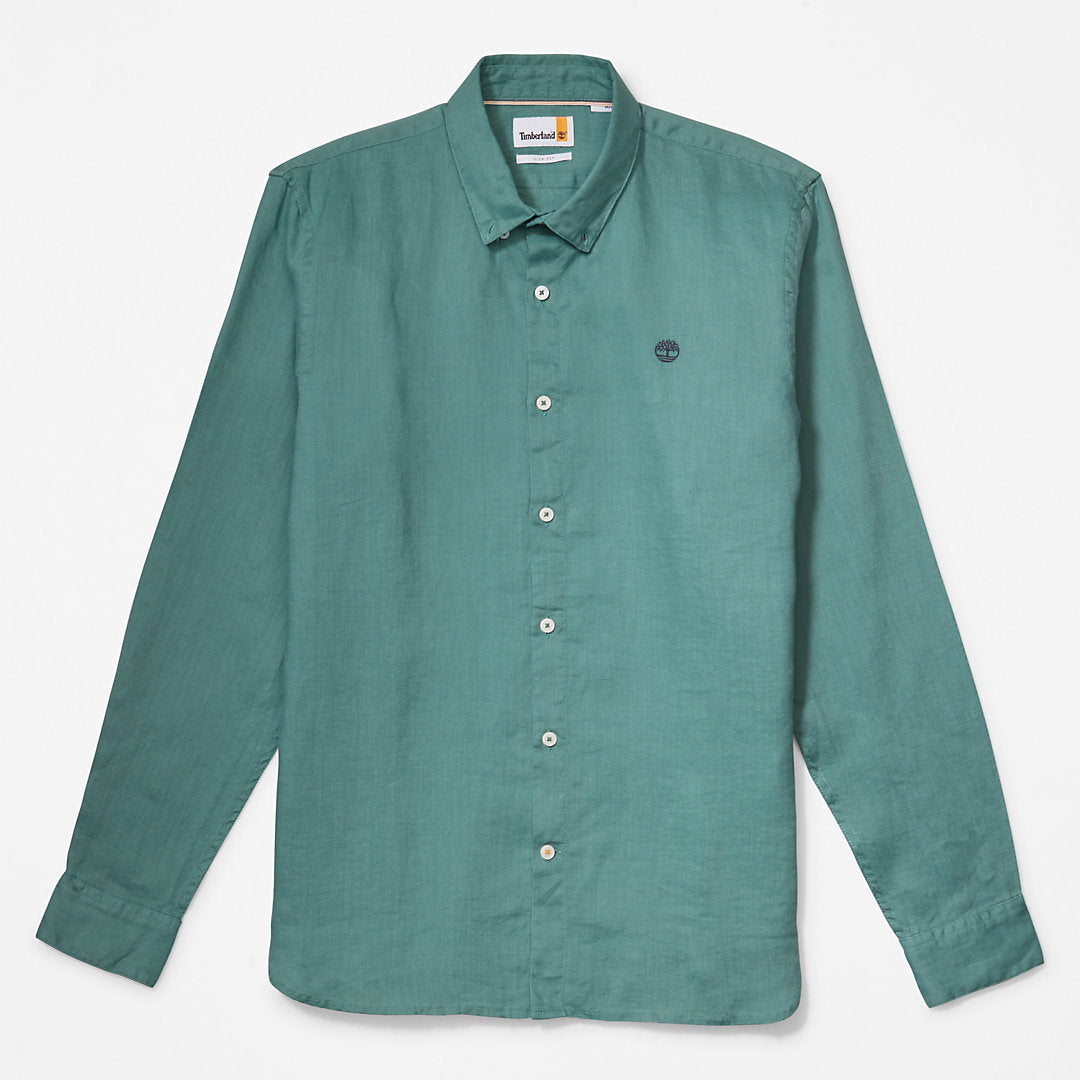 Timberland Mens Mill River Slim-Fit Linen Shirt for Men in Teal
