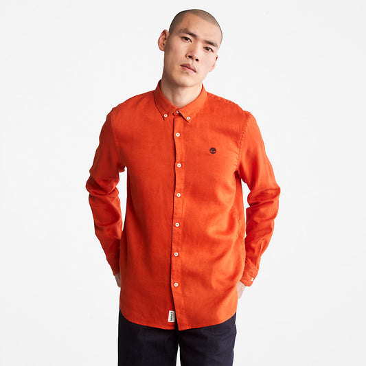 Timberland Mens Mill River Slim-Fit Linen Shirt for Men in Orange