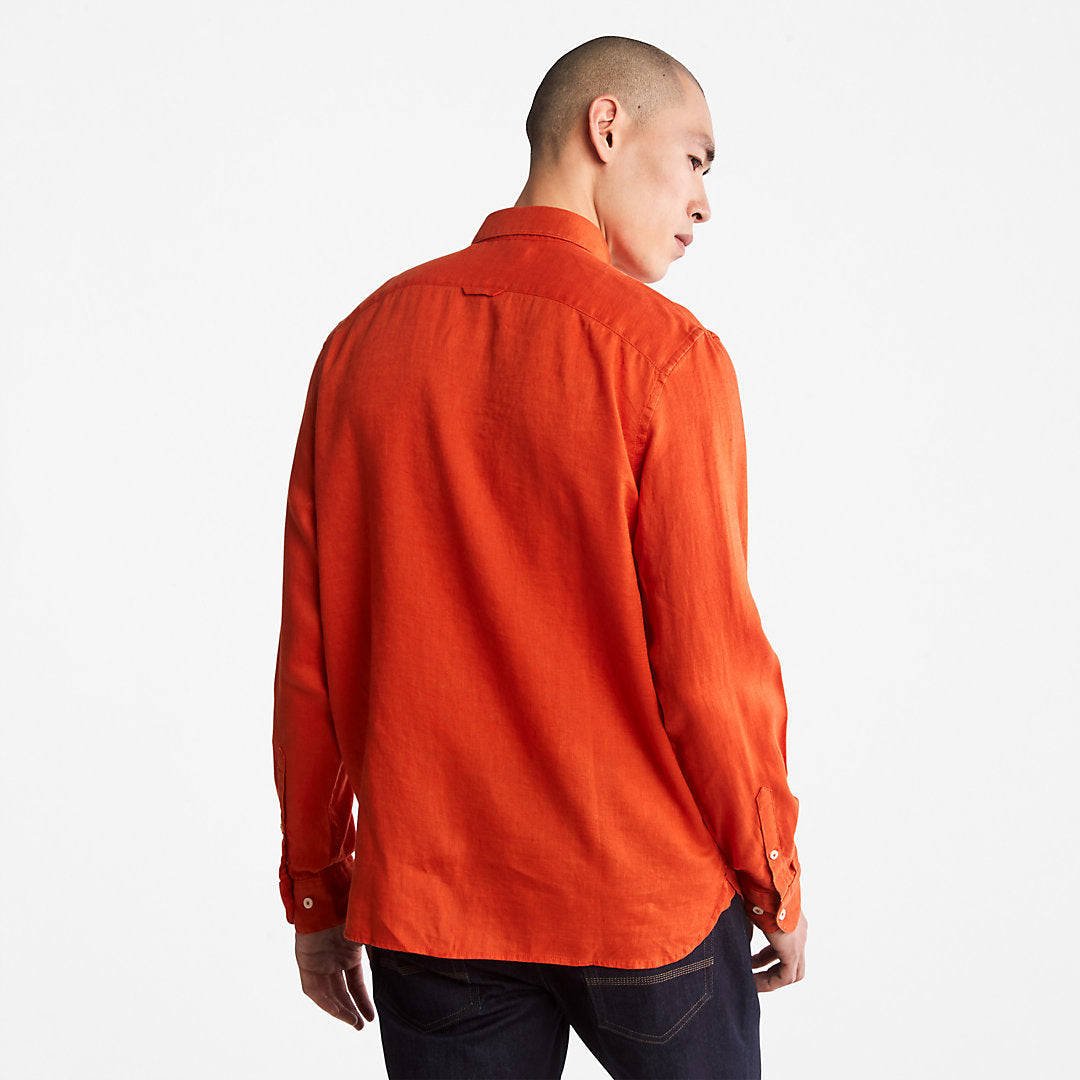 Timberland Mens Mill River Slim-Fit Linen Shirt for Men in Orange