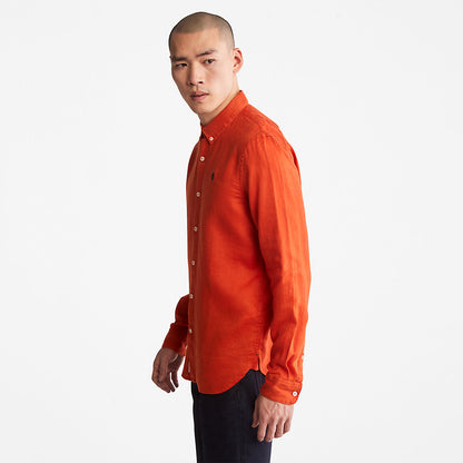 Timberland Mens Mill River Slim-Fit Linen Shirt for Men in Orange