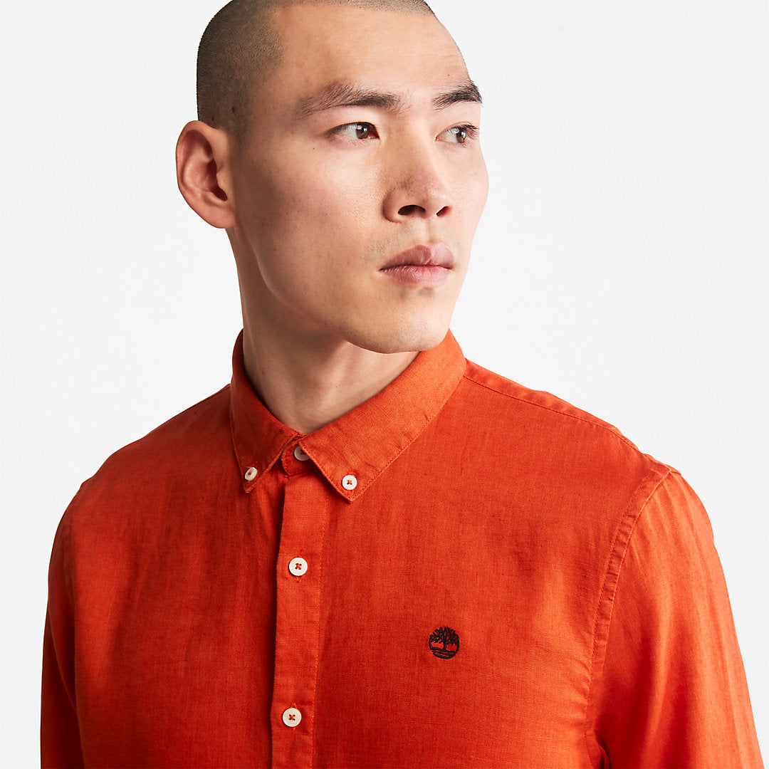 Timberland Mens Mill River Slim-Fit Linen Shirt for Men in Orange