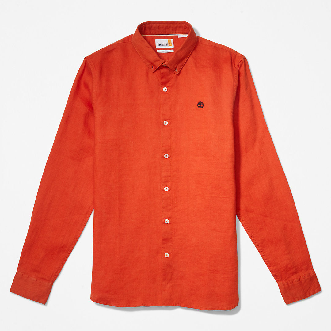 Timberland Mens Mill River Slim-Fit Linen Shirt for Men in Orange