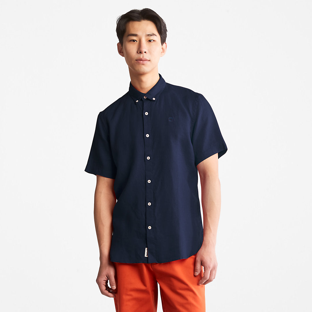 Timberland Mens Mill River Short-sleeve Linen Shirt for Men in Navy