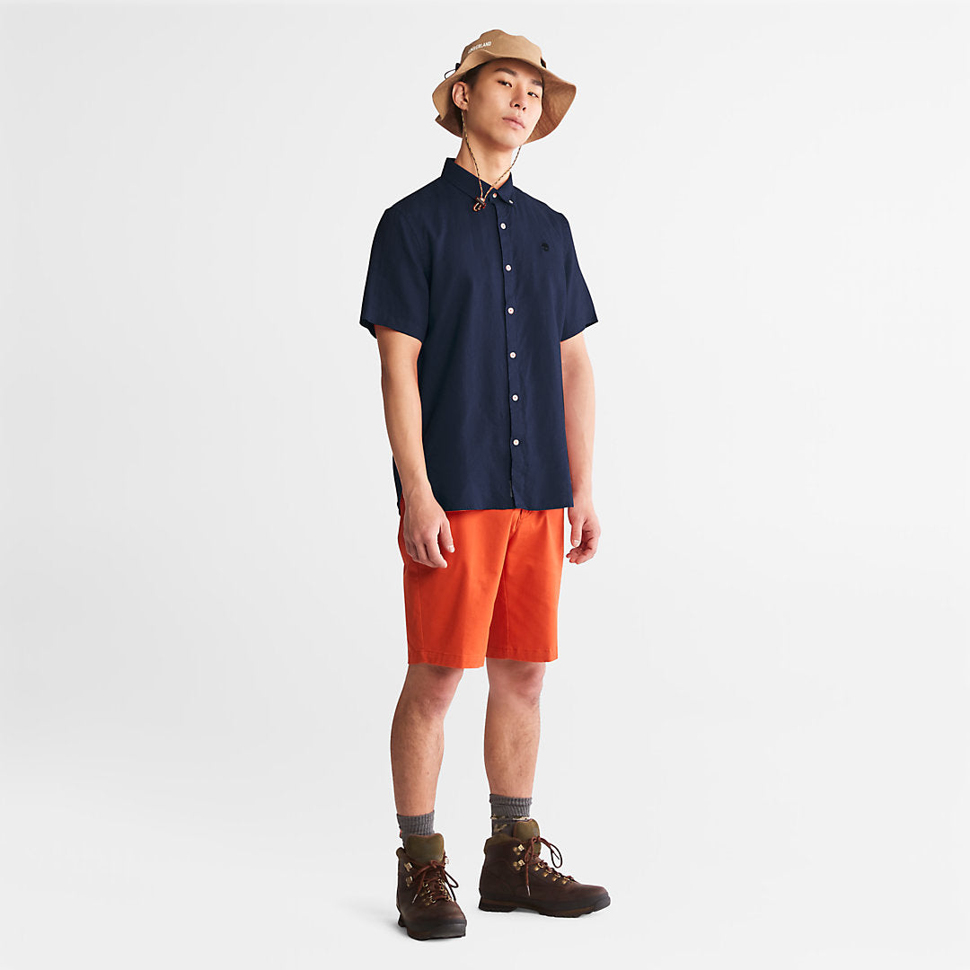 Timberland Mens Mill River Short-sleeve Linen Shirt for Men in Navy