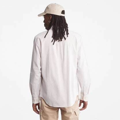 Timberland Mens Striped Seersucker Shirt for Men in Light Pink