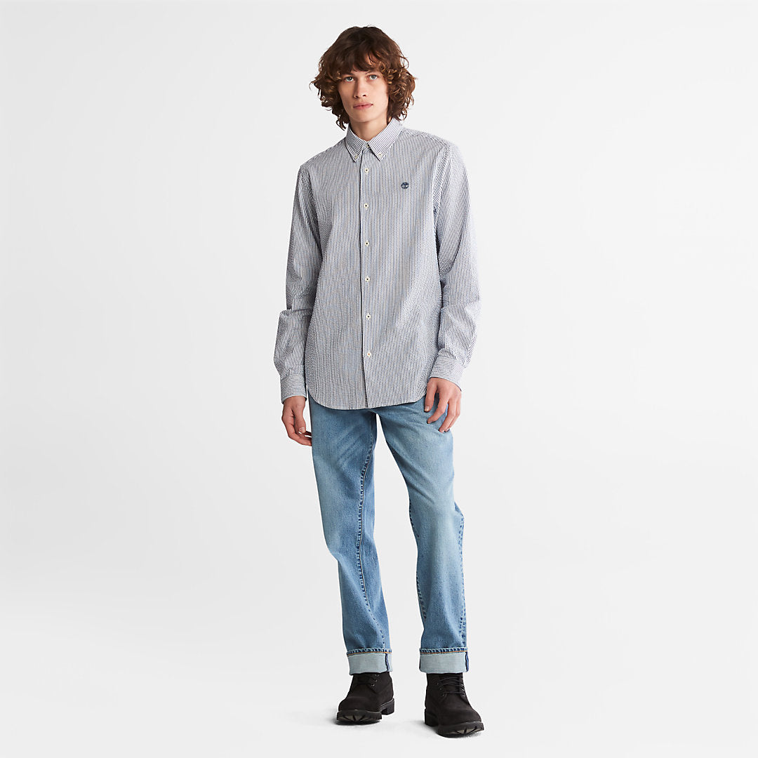 Timberland Mens Striped Seersucker Shirt for Men in Navy
