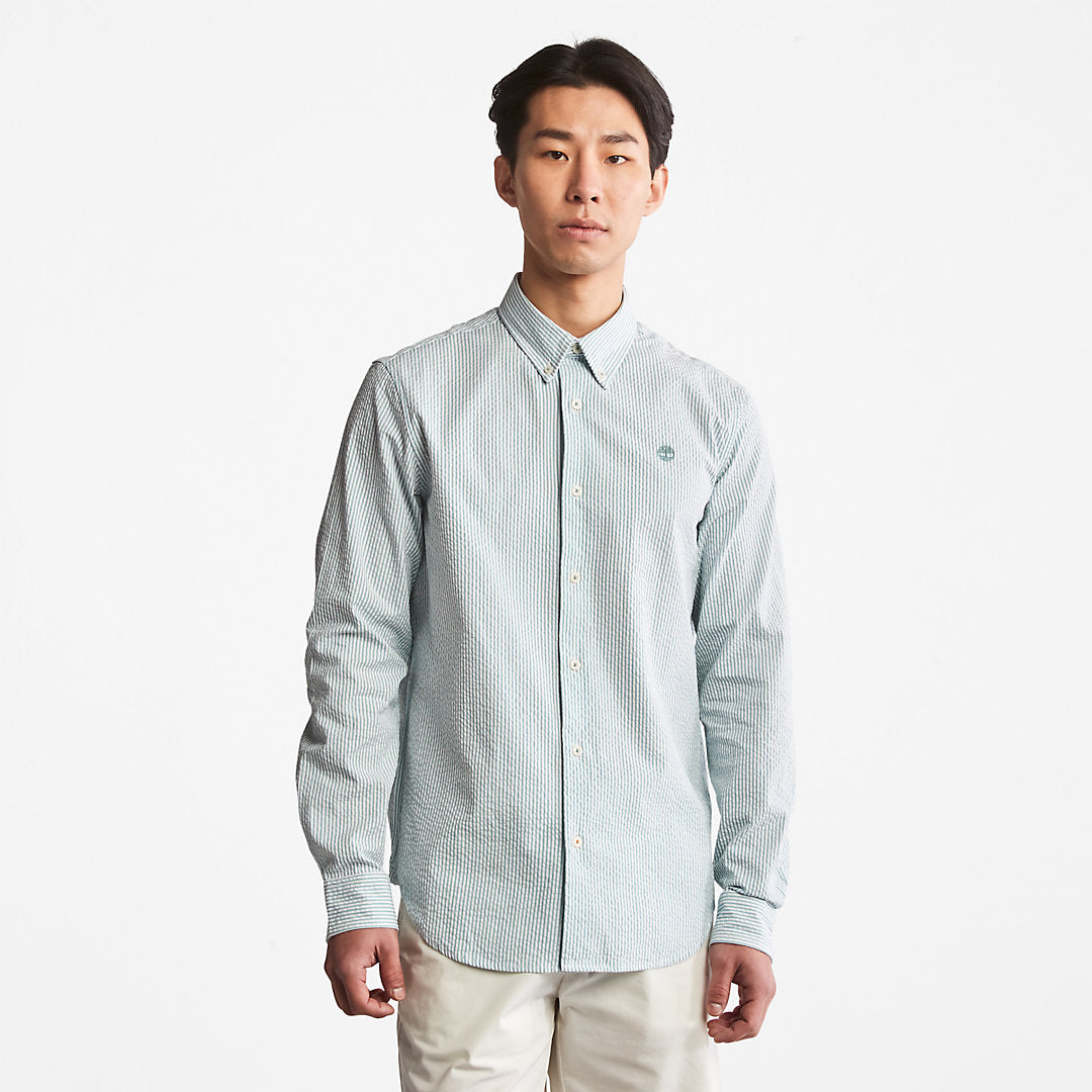 Timberland Mens Striped Seersucker Shirt for Men in Green