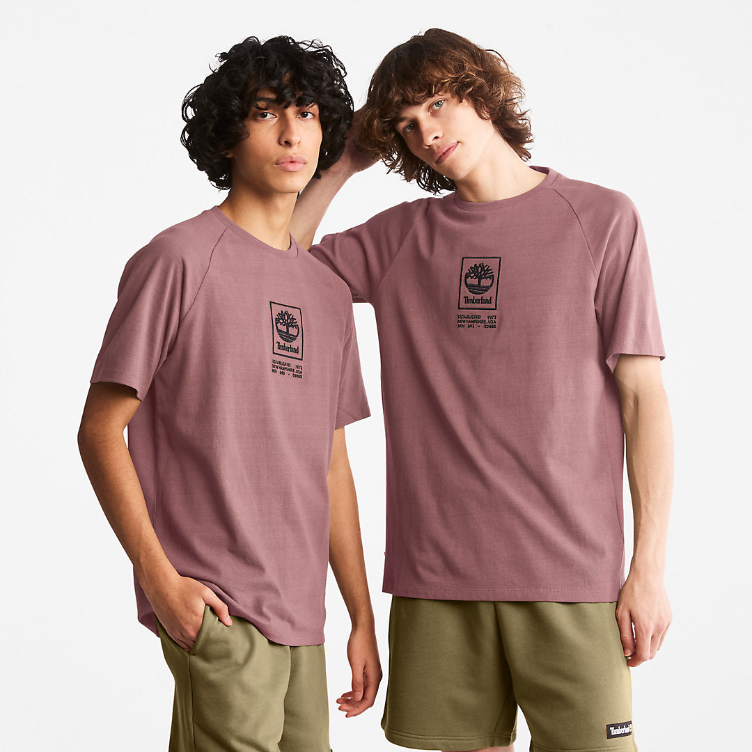 Timberland Mens Stacked Logo T-shirt for Men in Dark Pink