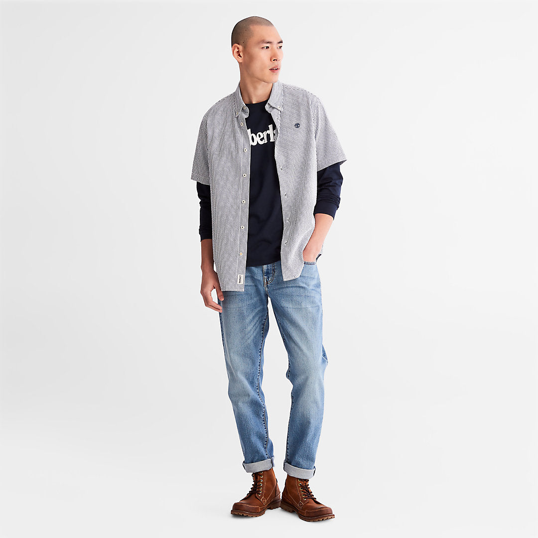 Timberland Mens SS Seersucker Shirt for Men in Blue