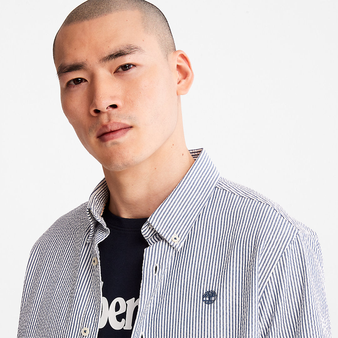 Timberland Mens SS Seersucker Shirt for Men in Blue