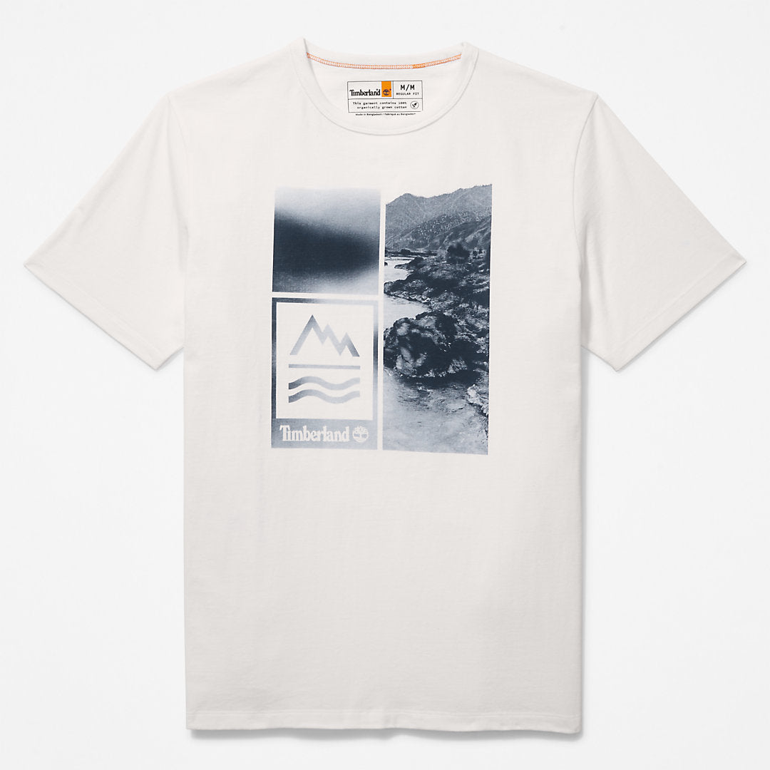 Timberland Mens Mountains-to-Rivers Print T-Shirt for Men in White
