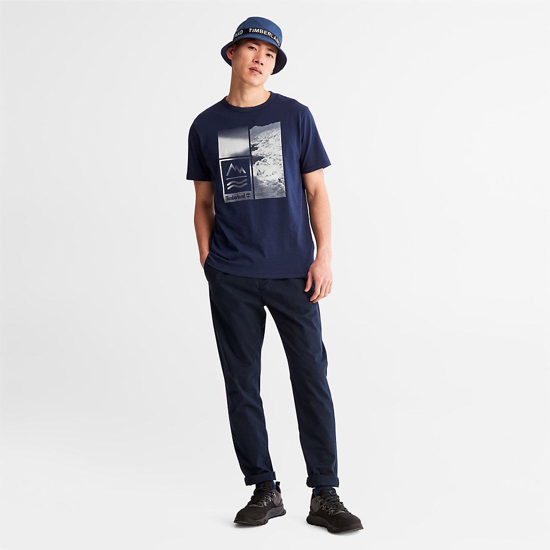 Timberland Mens Mountains-to-Rivers Print T-Shirt for Men in Blue