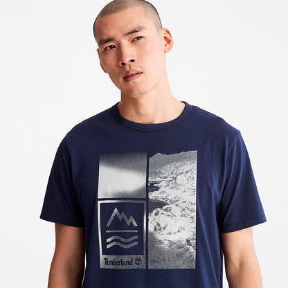 Timberland Mens Mountains-to-Rivers Print T-Shirt for Men in Blue