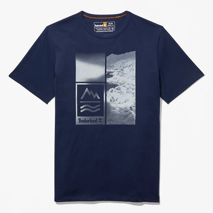 Timberland Mens Mountains-to-Rivers Print T-Shirt for Men in Blue