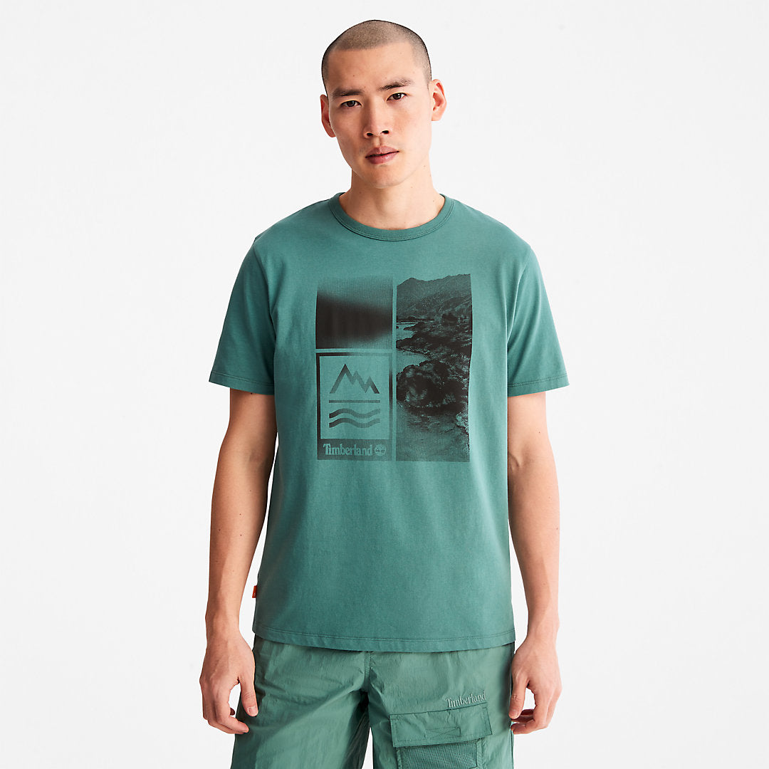 Timberland Mens Mountains-to-Rivers Print T-Shirt for Men in Green