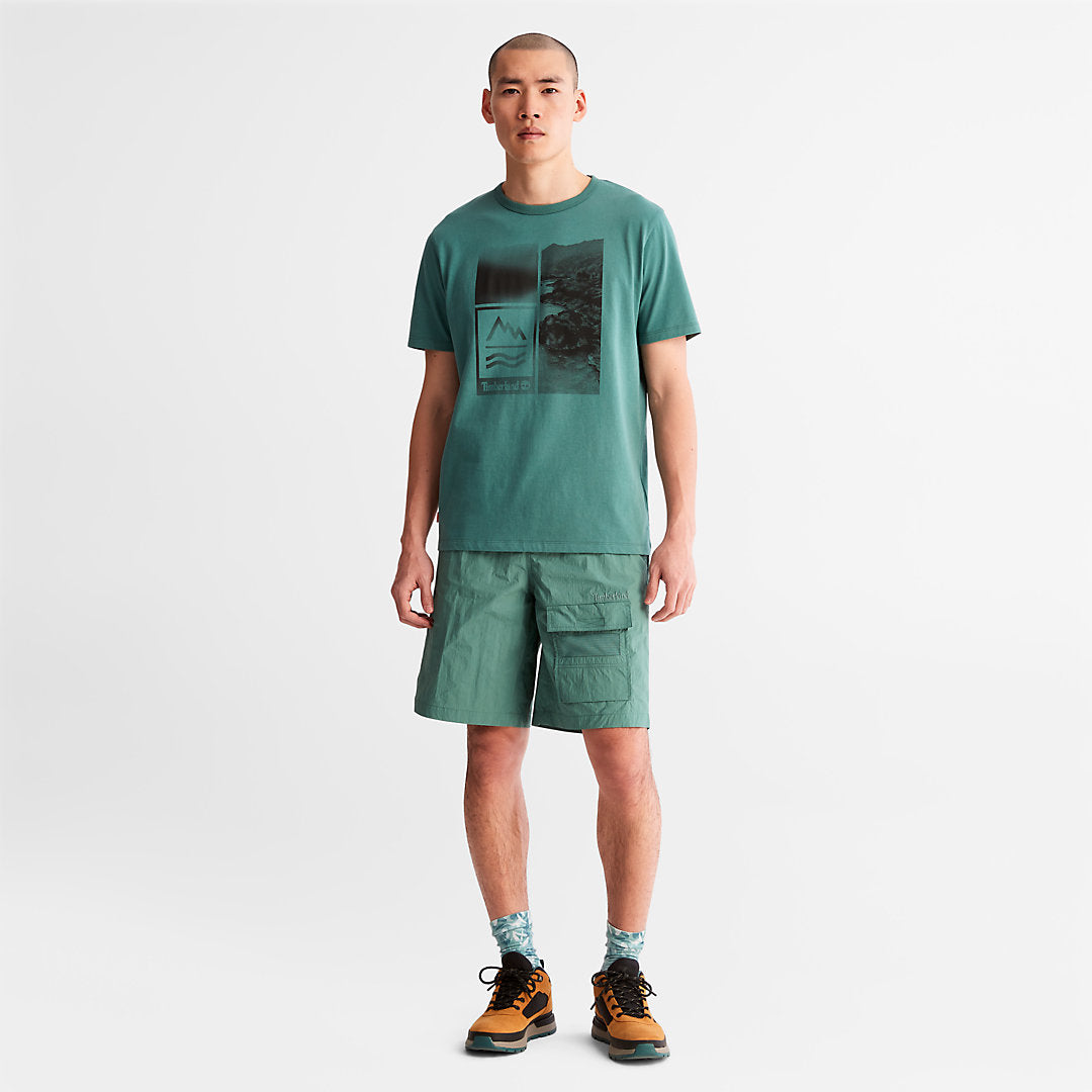 Timberland Mens Mountains-to-Rivers Print T-Shirt for Men in Green