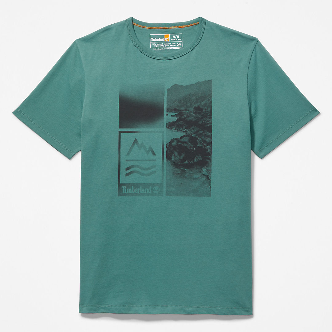 Timberland Mens Mountains-to-Rivers Print T-Shirt for Men in Green